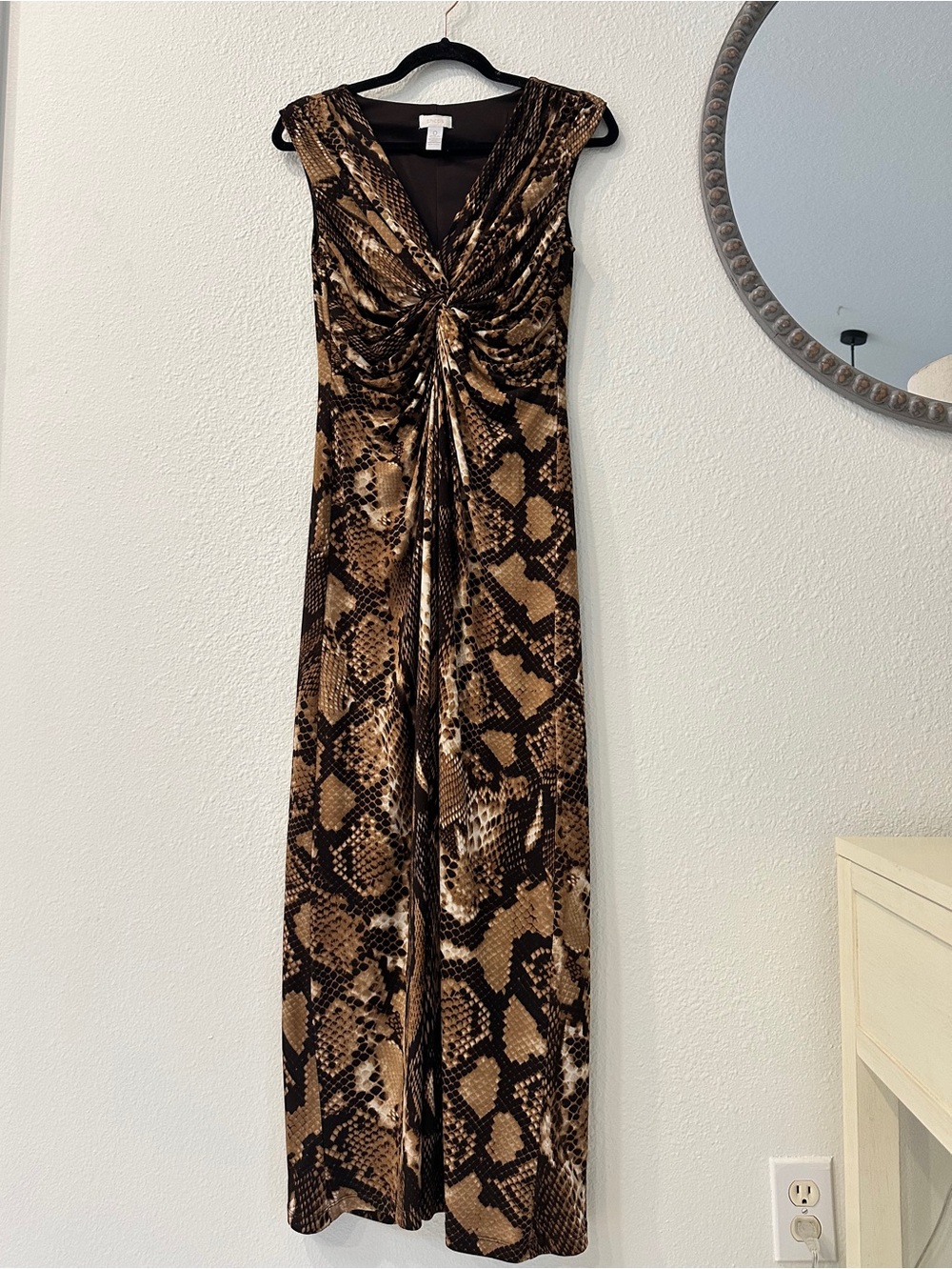 Chicos Sleeveless Brown Snake-Print Maxi Dress Small